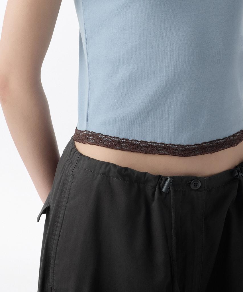 MUSINSA STANDARD WOMAN Women'S Slim Lace Trim T-Shirt [Cloudy Blue/Brown]