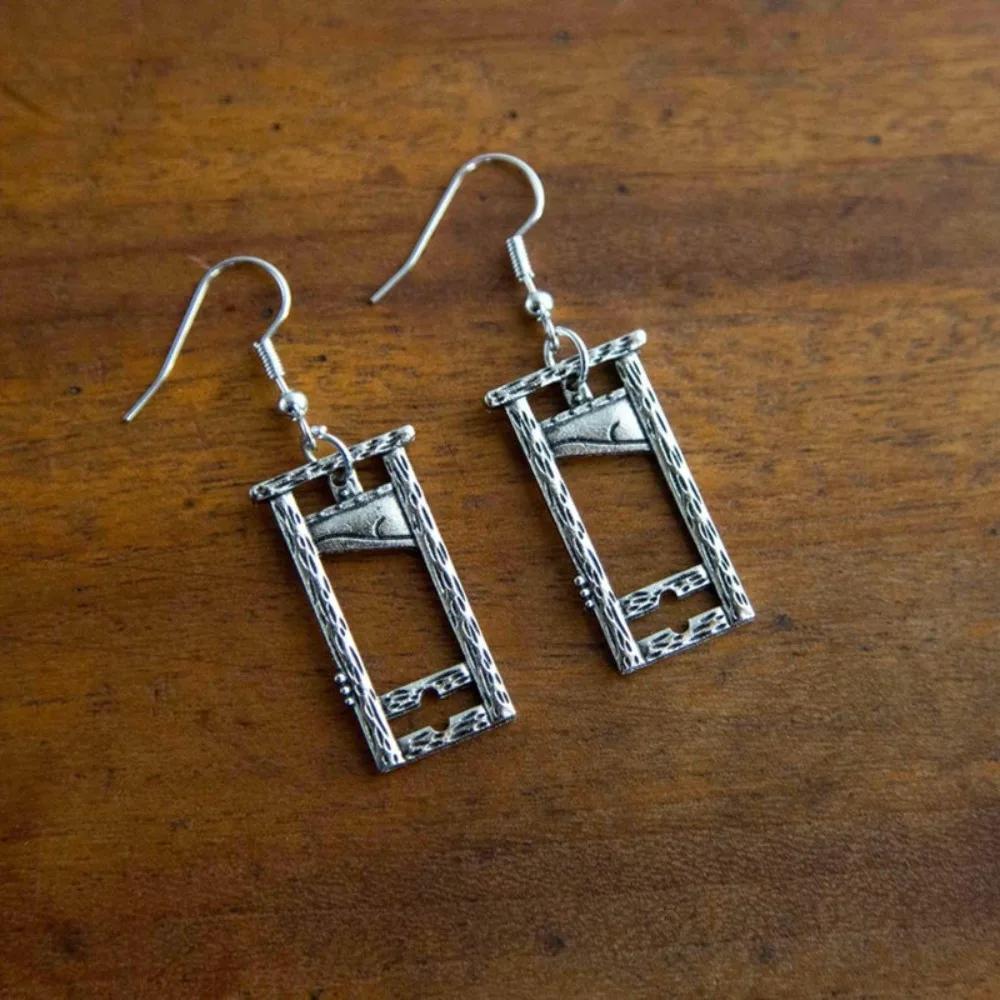 Gothic Black Geometric Hollowed-out Rectangle Guillotine Pendant Dangle Earrings for Women Men Halloween Party Jewelry Gifts