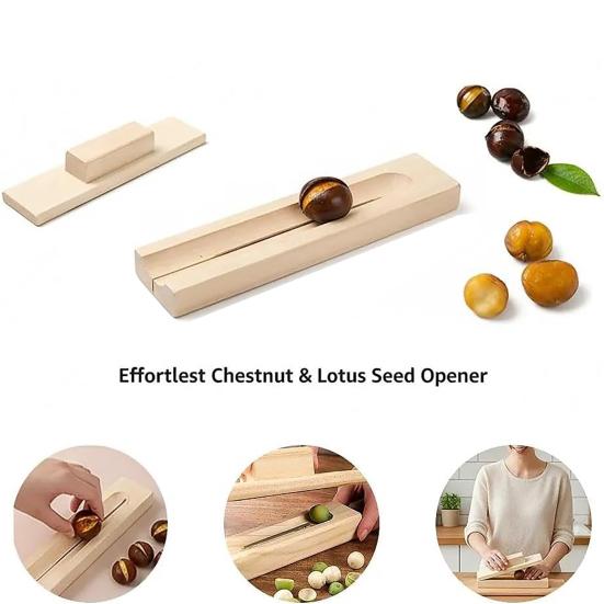 Wooden Seeds Peeler Chestnut Sheller Rolling Cutter with Non-Slip Sandpaper Base Stainless Steel Blade Efficient Safe Kitchen Tool for Fruit Nut