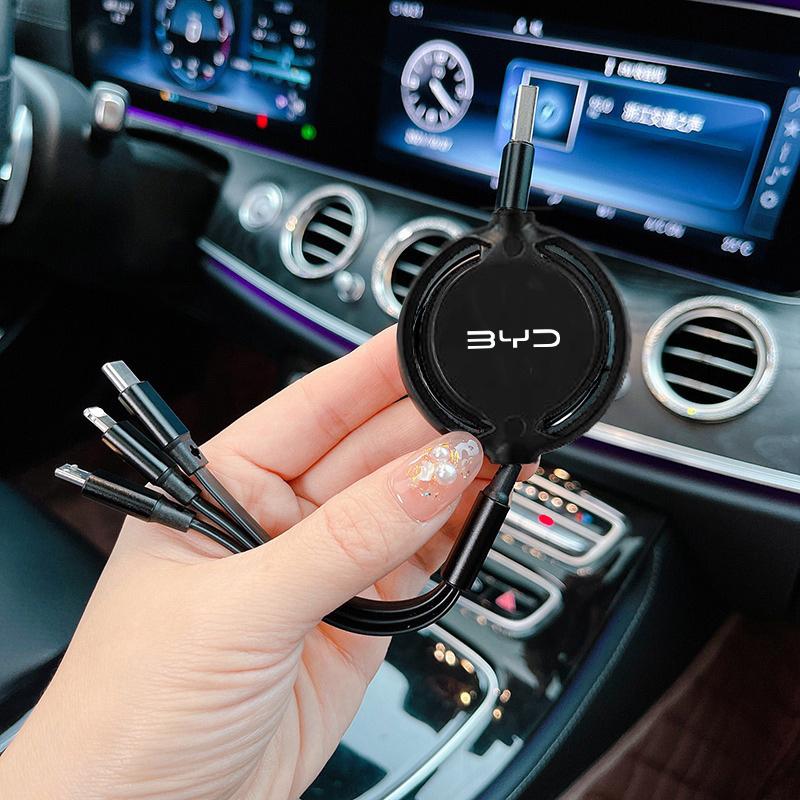 Car 100w Fast Charging Data Cable Scalable 3 In 1 Phone Charger Type C for BYD Tang F3 E6 Atto Yuan Plus Song Max G3 Accessories