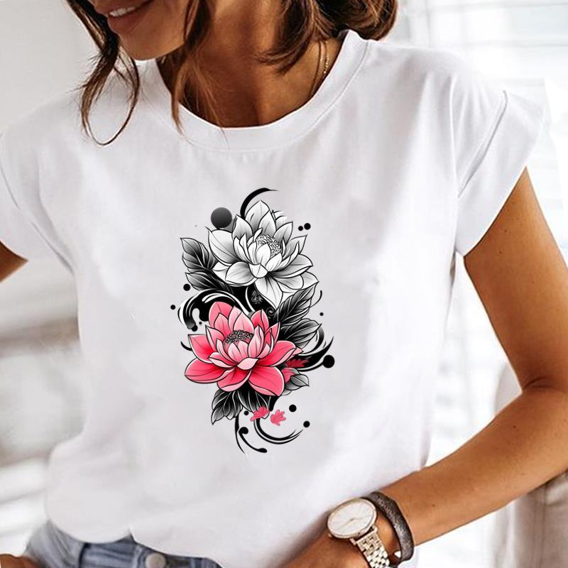 (Asian Size) lovely flower style Printed Tee Women Lady Female Top summer Clothing Casual T Shirt Fashion Graphic Short Sleeve T-shirts