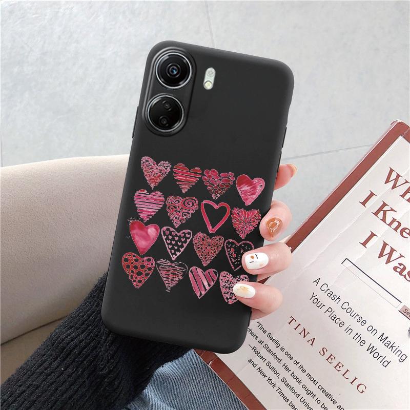 Phone Case For Redmi 13C 4G 12C A3 A2 A1 Plus Note 13 Pro For Xiaomi 14 13 Poco C65 X6 X3 Pro Love Heart Flowers Patterned Shockproof Bumper Cover