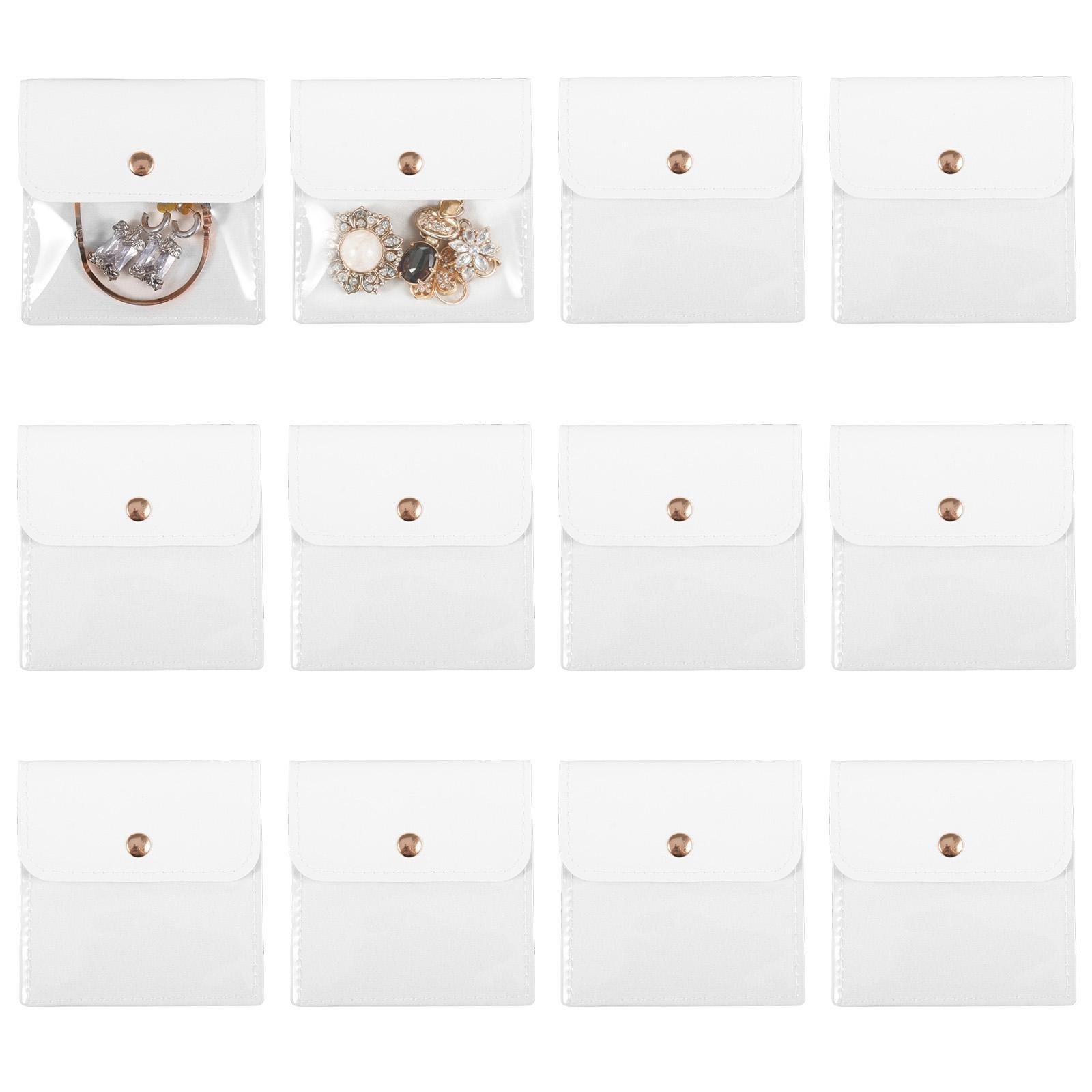 

12/36 Pcs PU Leather Small Jewelry Bags 4 x 4 Inch Snap Button Packaging Bag Transparent Small Favor Jewelry Bags for Earrings
