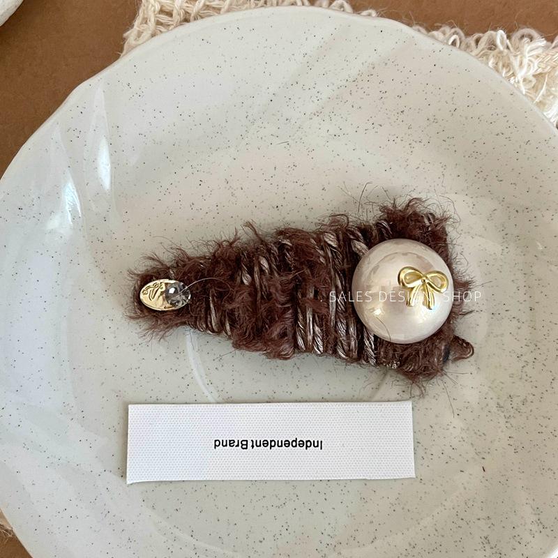 קליפס שיער צמר רטרו פנינים וקשת – קליפס צד BB אופנתי יוקרתי