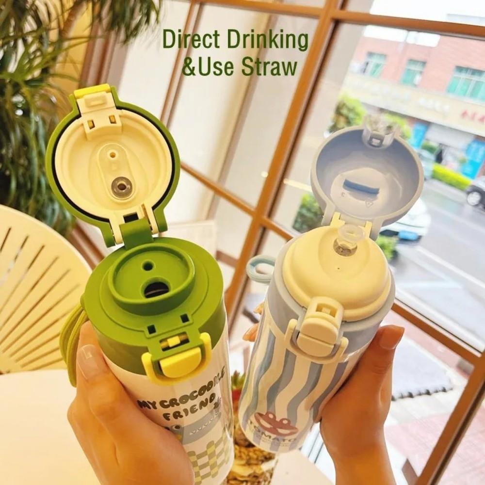460ml Cartoon Insulation Cup With Straw Thermos Water Bottle Portable Vacuum Flask  Children