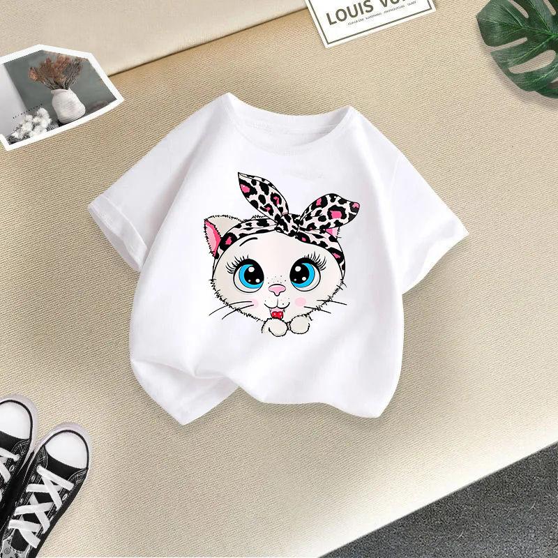 Girl T Shirt Kids 100% Cotton Clothes Tshirt Tops Tee Boys Tee 2-13Y Children Cat Printed T-shirt
