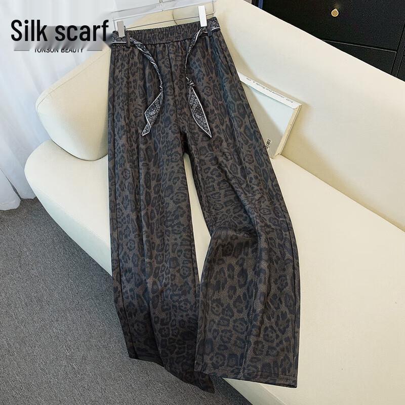 

Women s Retro Leopard Print High-Waist Wide-Leg Casual Pants L