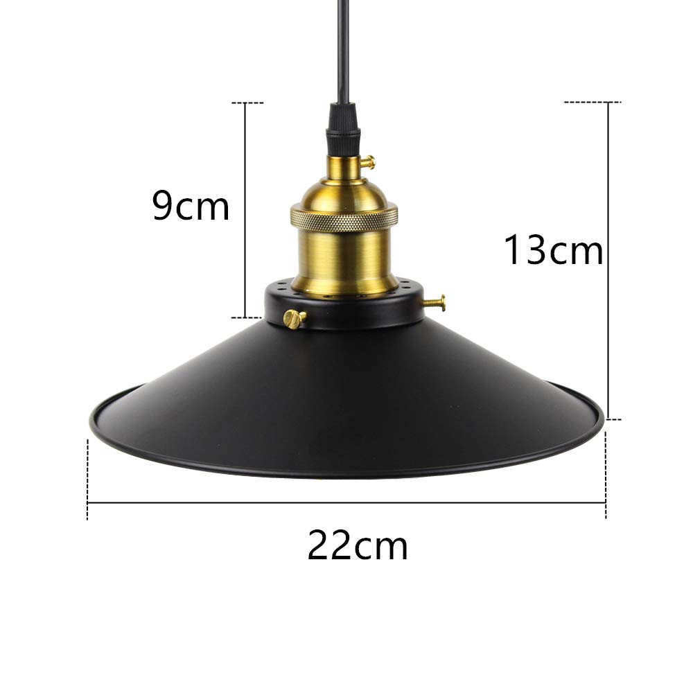 ZEKOO Taklampa, Krokmonterad Takbelysning, Taklampa, Lampskärm, Hängande Lampa, Matsalsbelysning, Justerbar Sladd, Stål, Svart, 22cm