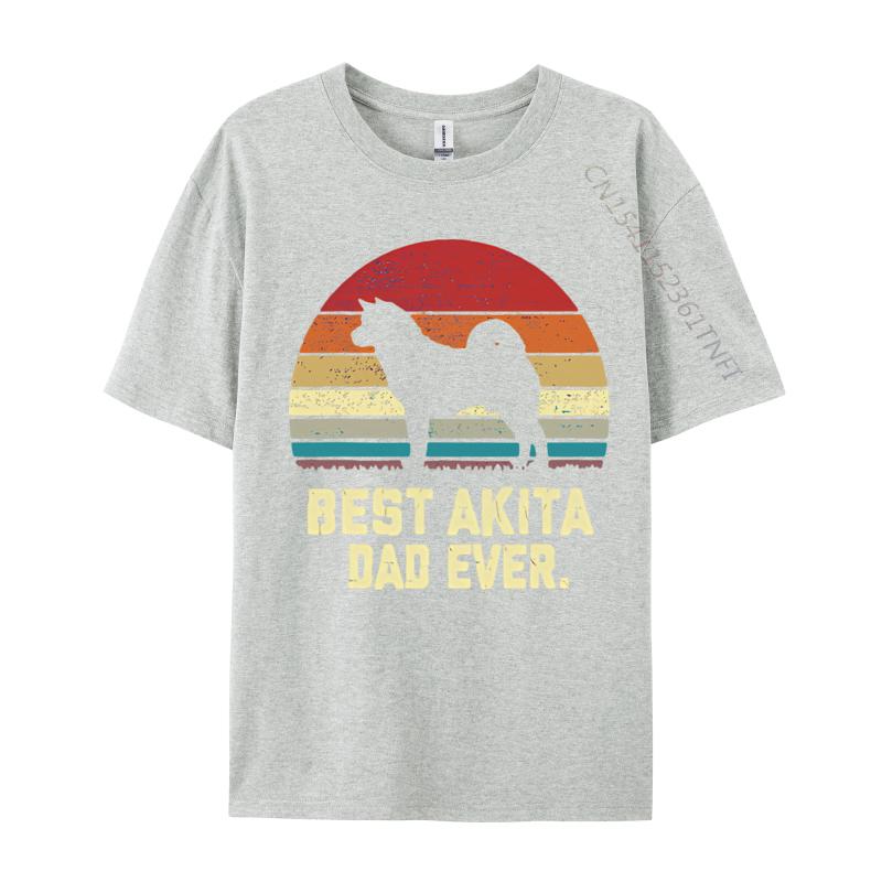 Vintage Best Akita Dad Ever Dog Lover Tshirt Male Fashionable Tops  Tees Men Cotton Tshirts Red And Black Graphic T Shirt