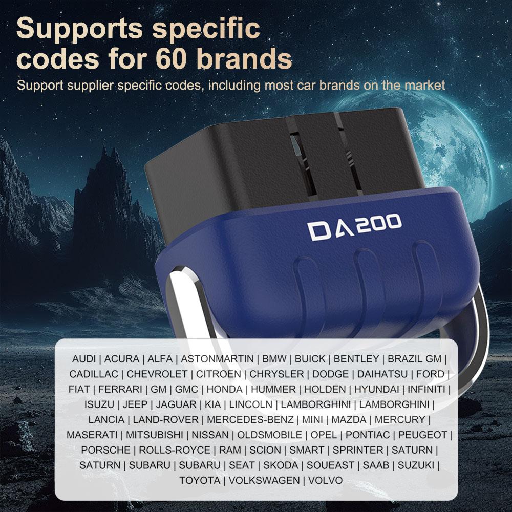 Car Diagnostic Tool Fault Code Clearing DA200 Bluetooth Compatible Car Battery Oxygen Sensor Detector Code Reader AI OBD 2 Scanner