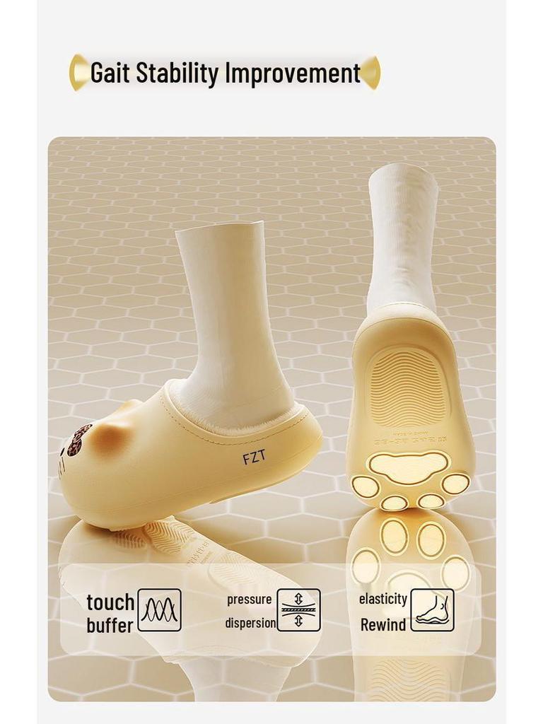 Waterproof Anti-slip Kitten Backless Cotton Slippers with Thick Plush Sole and Cartoon Design for Girls and Kids - New 2025 Style