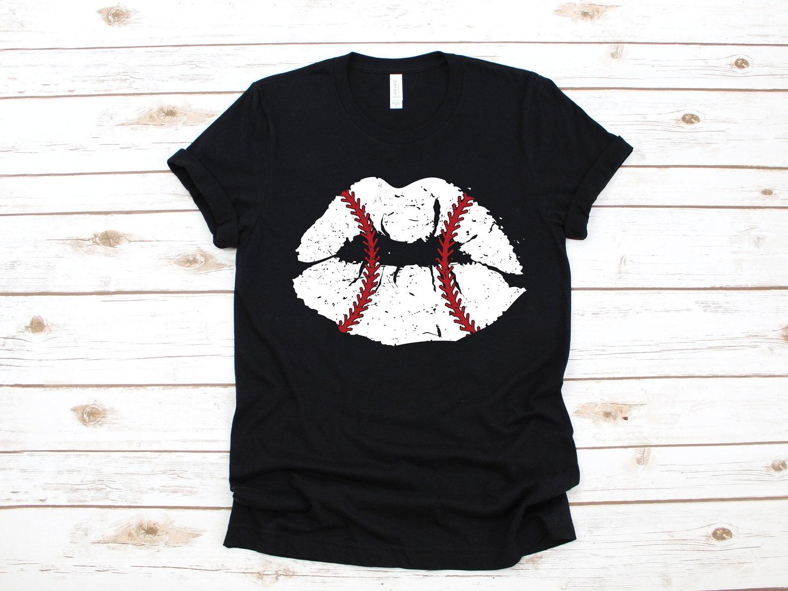 Baseball Kiss Lips T-Shirt, Cute Valentines Day, Tank Top, T-shirt, T-shirt,T-shirt, Womens Apparel Gift XL