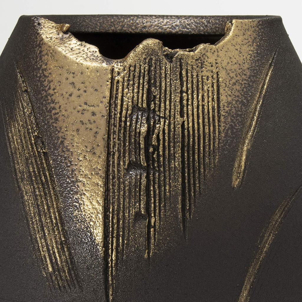 Shigaraki Ware Hechimon Vase Flower Base Large Brown Manju Natsume Pottery MR-1-2599