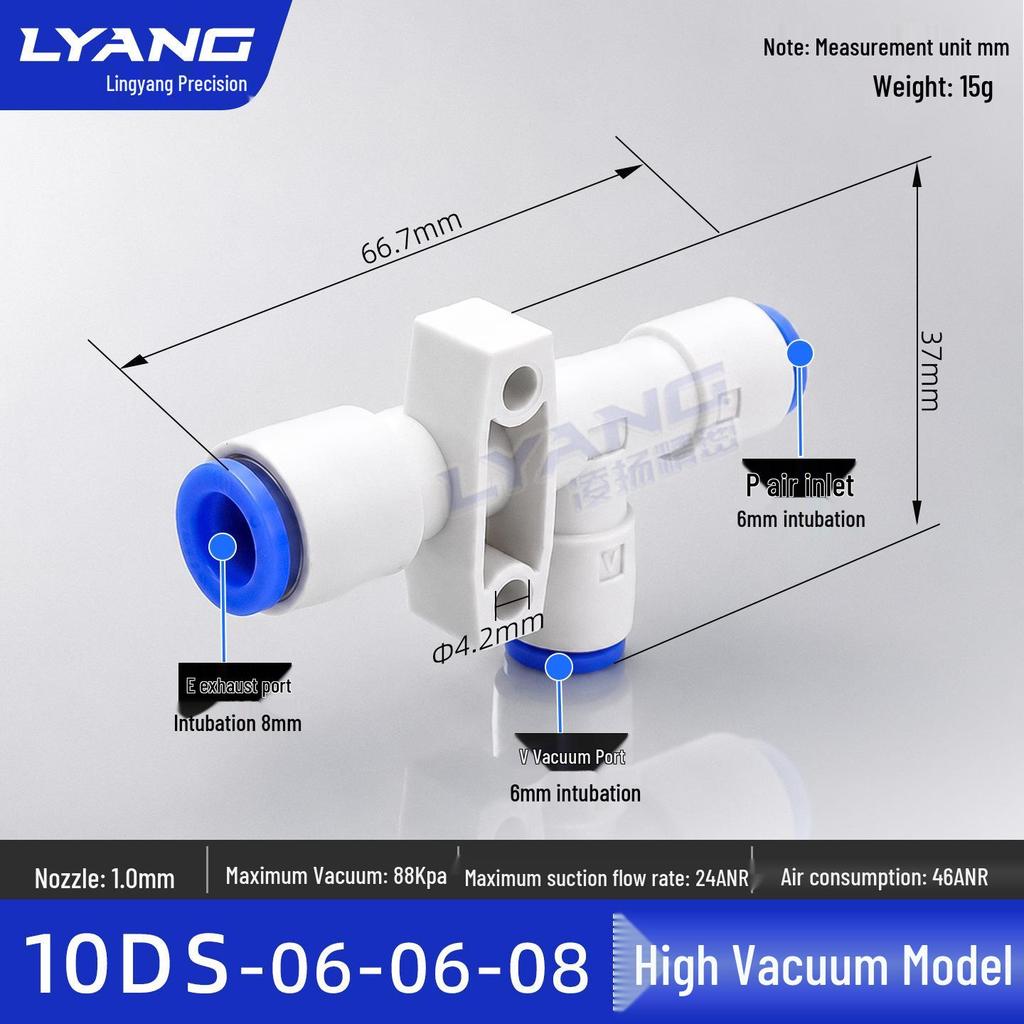 ZH Series Tubular Vacuum Generator, Compact PBT Plastic, Flexible Installation, Converts Positive to Negative Pressure.