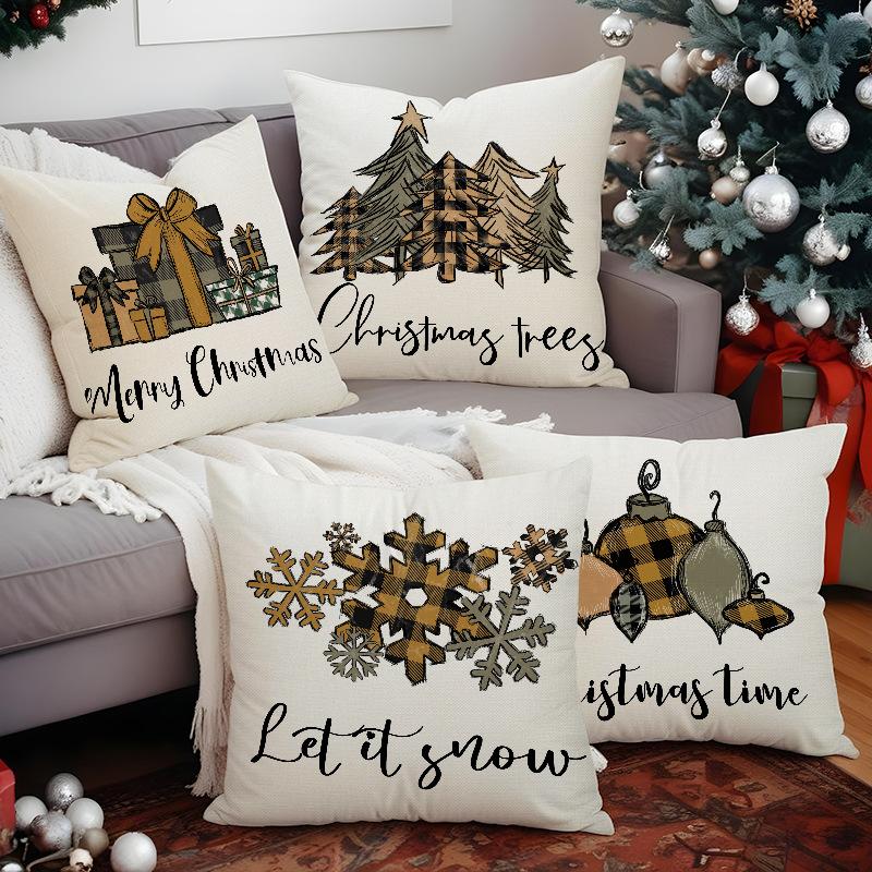 New Snowflake Christmas Tree Pillowcase Line Print Pillowcase Festive Room Sofa Decoration Cushion Cover