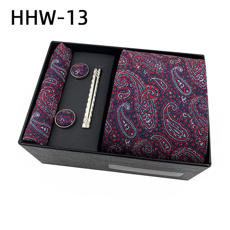 Paisley Men'S Tie Square Cuff Tie Clip Gift Box Set Business Casual Tie Black Gift Box