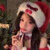 Cherry Santa Claus Hat Bowknot Fur Xmas Cap Cute Plush Christmas Hat Female/Girls