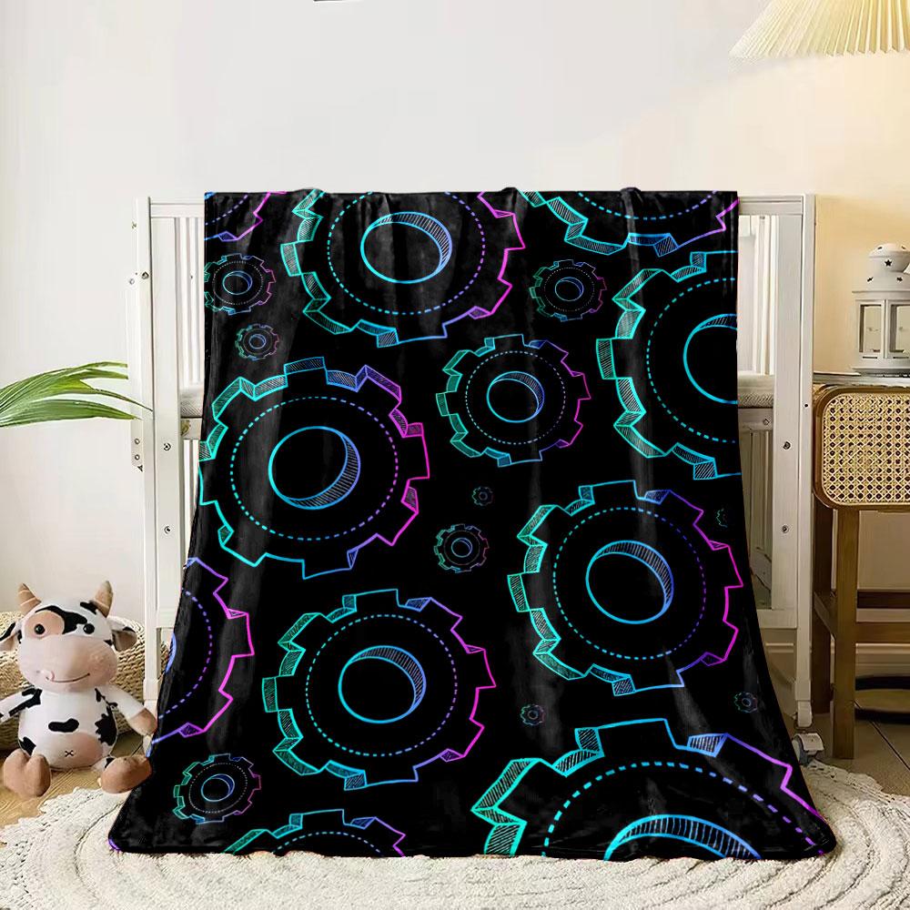Bright gradient gears pattern on a black background. for all seasons blanket lunch break throw gift 80cm x 120cm