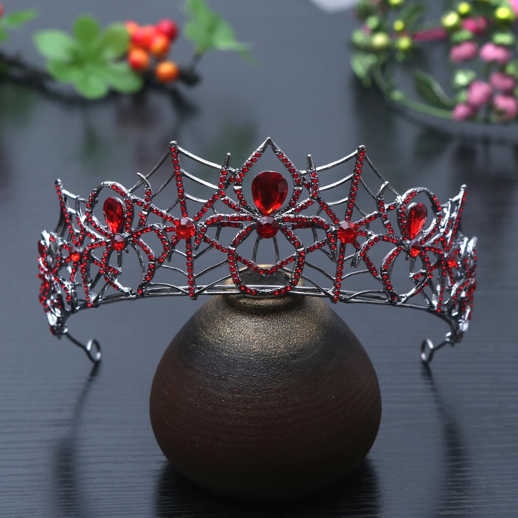 Trendy Halloween Spider Crystal Bridal Tiara Halo Crown Baroque Rhinestone Pageant Diadem Bride Headband Wedding Hair Accessory