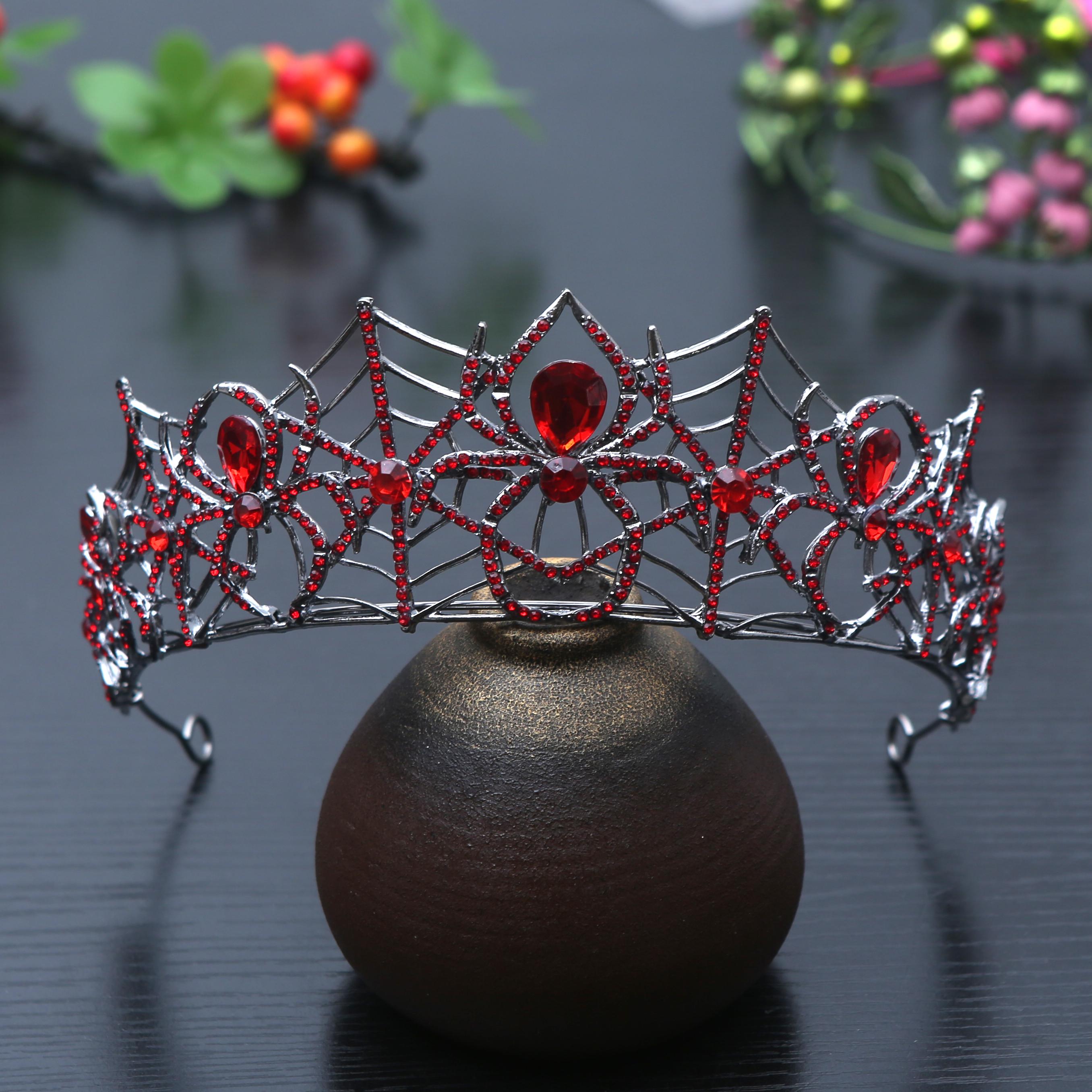 

Trendy Halloween Spider Crystal Bridal Tiara Halo Crown Baroque Rhinestone Pageant Diadem Bride Headband Wedding Hair Accessory Size fits all