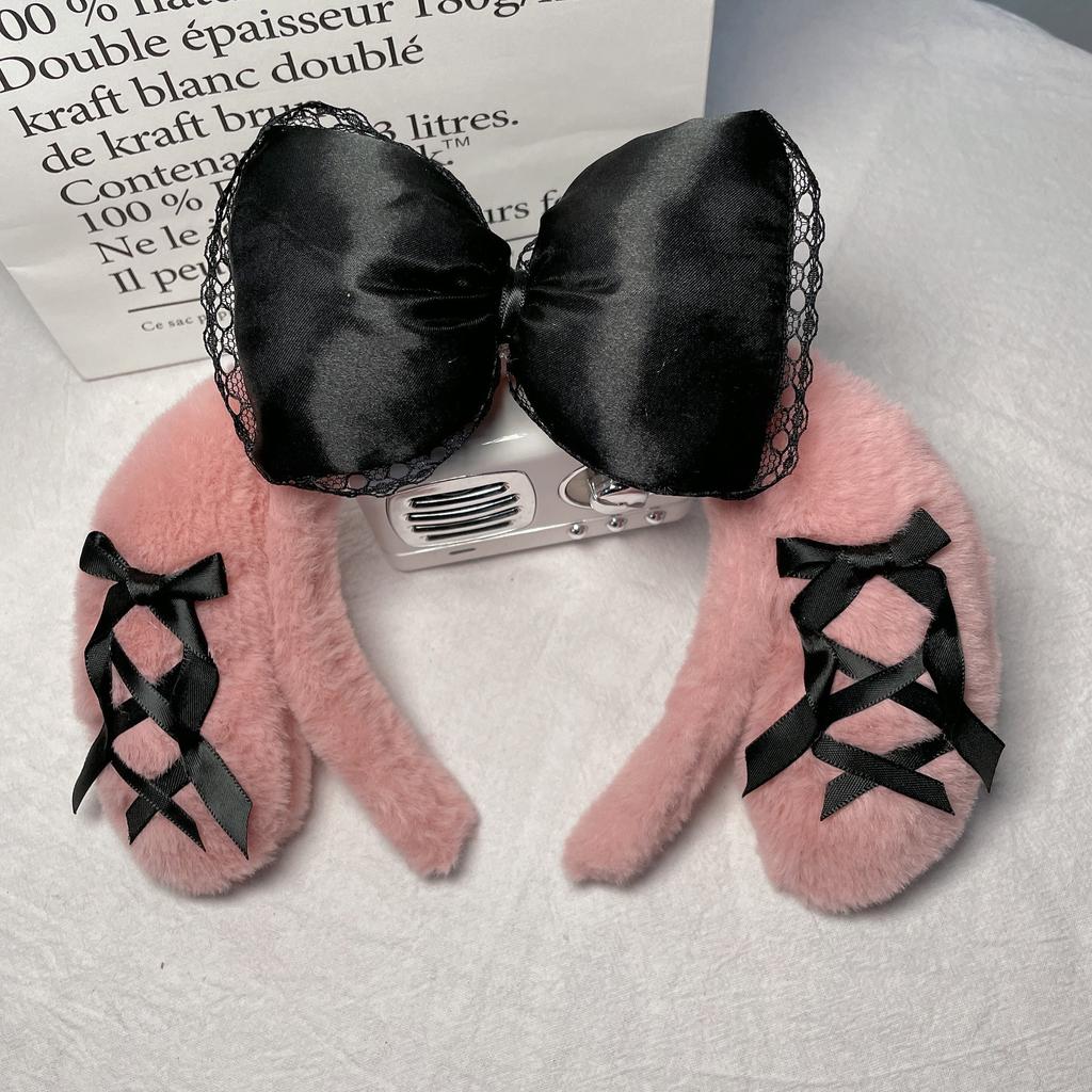 Cute Hair Bands Autumn Winter Plush Headbands Hair Clips Princess Girls' Headwear Lace Big Pink Bow Hair Accessories