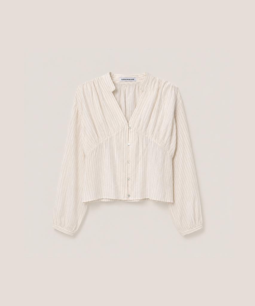 320SHOWROOM Shirred Texture Stripe Blouse Beige