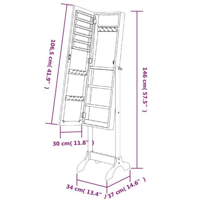 VidaXL Miroir sur pied blanc 34x37x146 cm 351763
