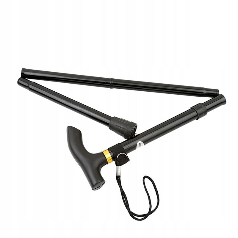 Folding walking stick, adjustable height, aluminum, black