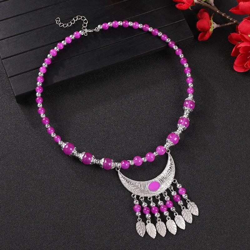 Glasierter Perlenfransenkragen Damen Halskette Retro Exotischer Stil Miao Stirnschmuck Augenbrauenanhänger Tibetischer Kopfschmuck