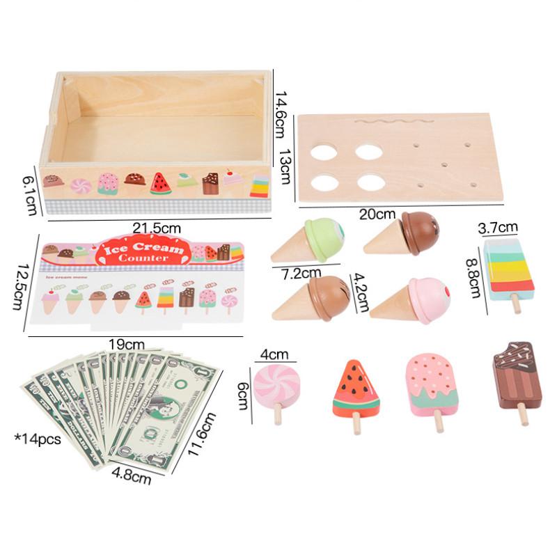 Wooden Ice Simulation Cream Vending Cabinet Model Children Toy Set For Gift