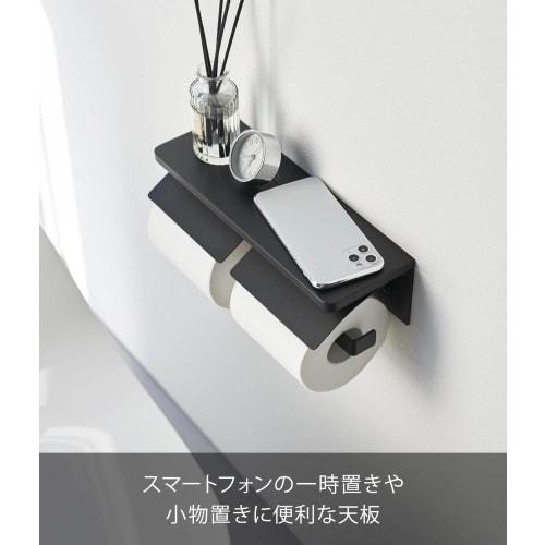 Yamazaki Tower Double Wall-Mounted Toilet Paper Holder with Shelf, Black, 28.5cm W X 12cm D X 8.5cm H (Includes Drywall Tweezers and Wood Screws) - 13
