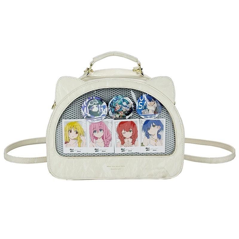 Cute Head Cat Semicircular Backpack With Transparent Layer To Badges Hold