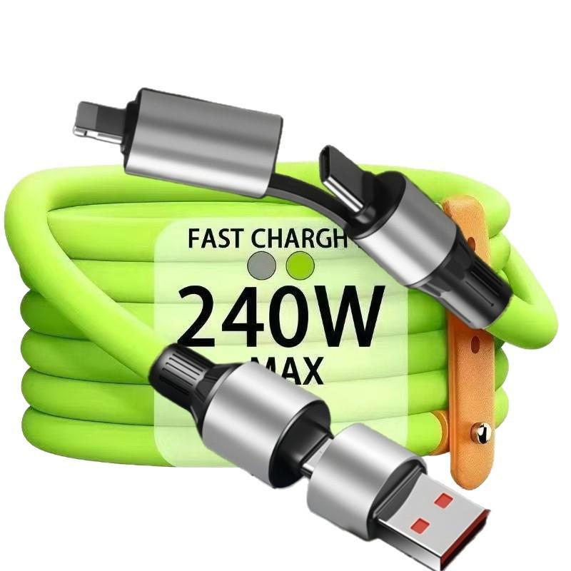 Silicone 4-in-1 Fast Charging Cable for Apple, Huawei, Type-C & Android Devices