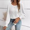 Women's Shirt Spring and Summer 2026 Round Neck Lace Casual Loose Women's Blouses Puff Sleeve Tops Vintage Elegant Solid Color Office Ladies Shirts