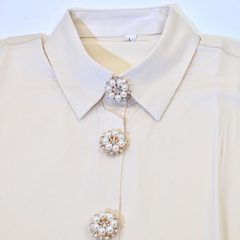 1PC Floral Design Elegant Button Decoration Fashion Cufflinks Pearl Button Cover Shiny Jewelry Rhinestone 30x17mm