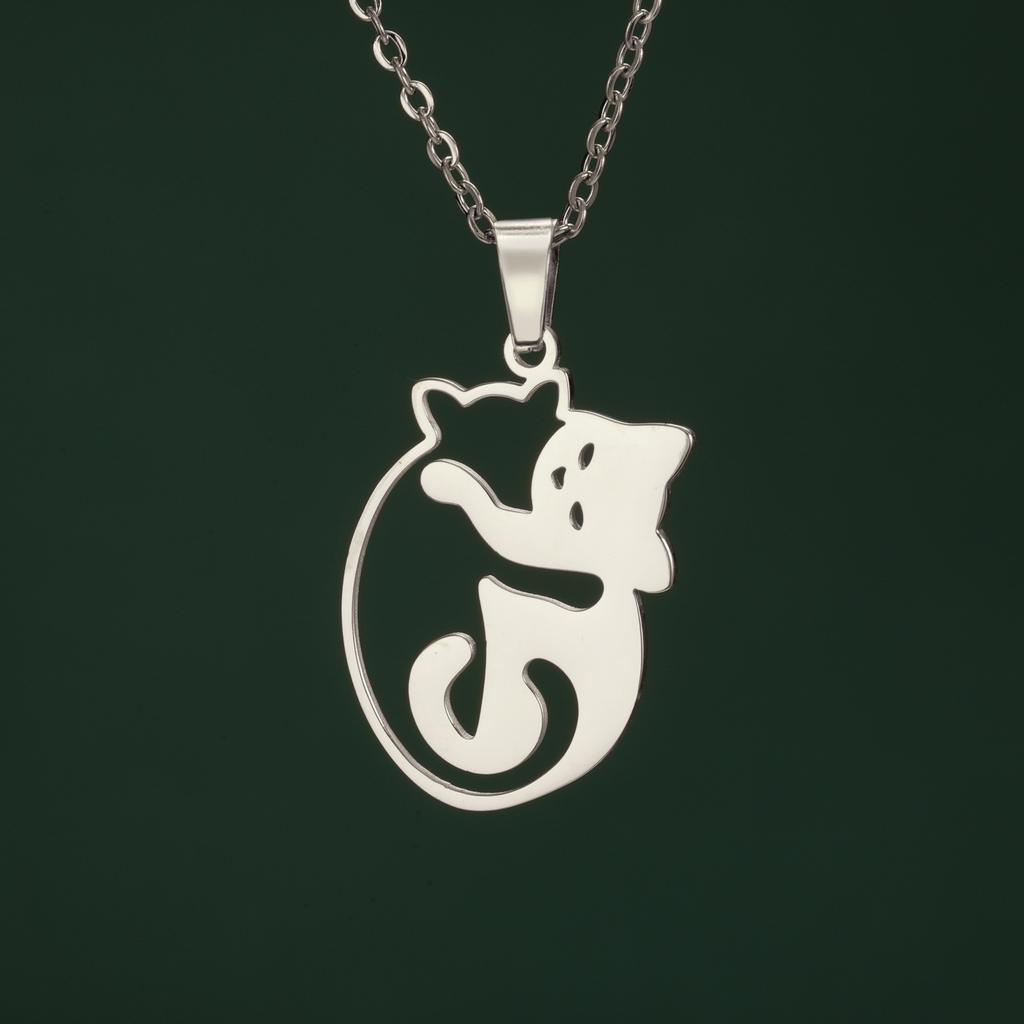 Lucktune Hug Cat Pendant Clavicle Chain Necklace Women's Stainless Steel Animal Kitten Necklace Gold Color Jewelry Party Gifts
