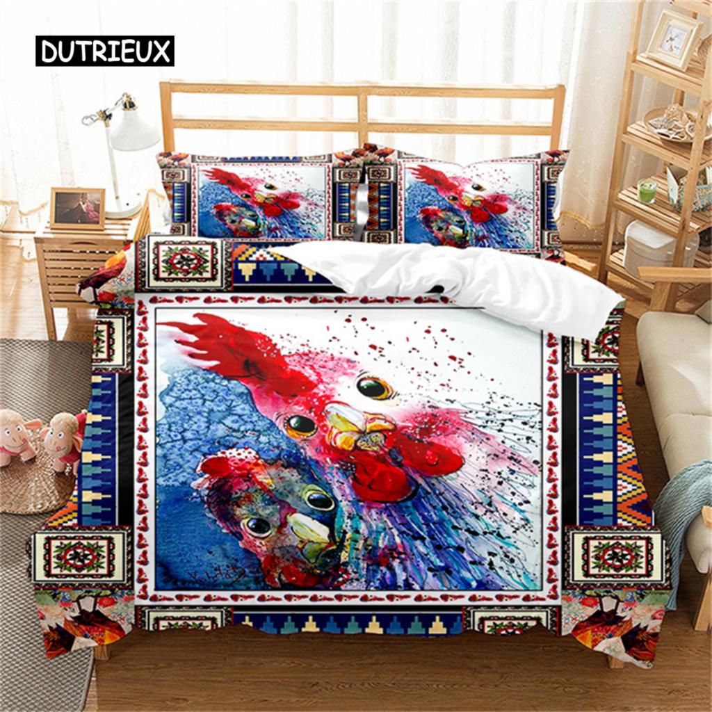 Kylling Sengetøy Sett Queen Gårdshus Dyr Dynetrekk Høne Hane Kylling Dynetrekk For Jenter Tenåringer Kvinner Soveromsdekor