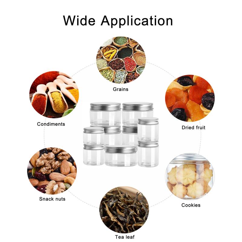 5pcs Aluminum Cap Sealed Cans PET Empty Transparent Plastic Bottles 15Sizes Wide Mouth Jar Oil Wax Packaging Container With Lids
