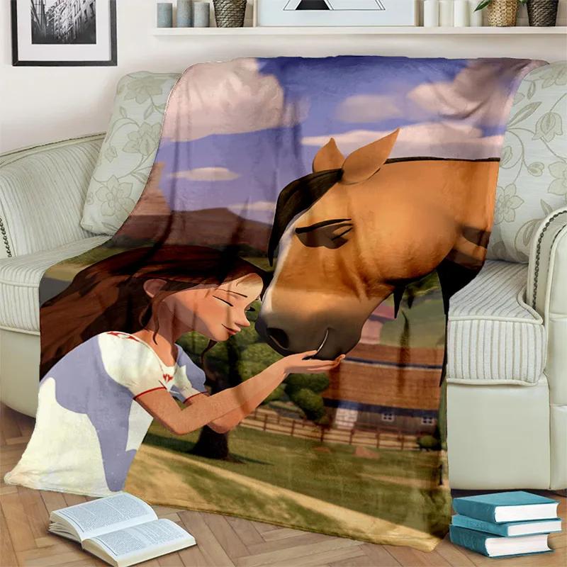 Coperta Cartoon Spirit a Cavallo con Cavalli Liberi, Morbida Coperta Plaid per Casa Camera da Letto Letto Divano Picnic Viaggio Ufficio Coperta per Bambini