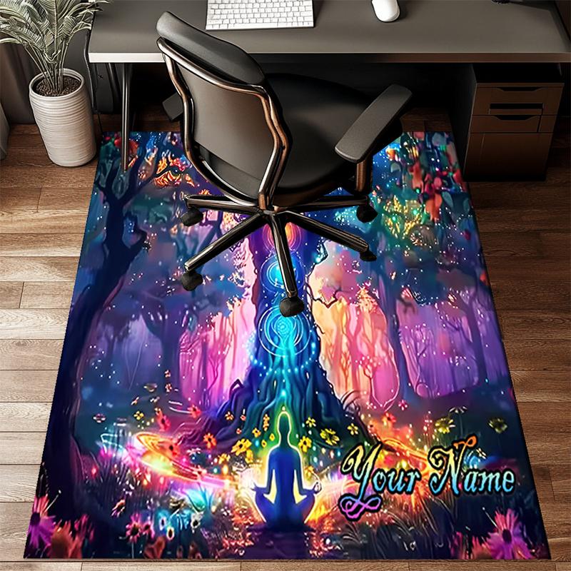 1PC Custom Name Forest Meditation" Theme Floor Mat Ideal for Living Room, Game Rooms, Office, Bedroom Floor Mat Design
