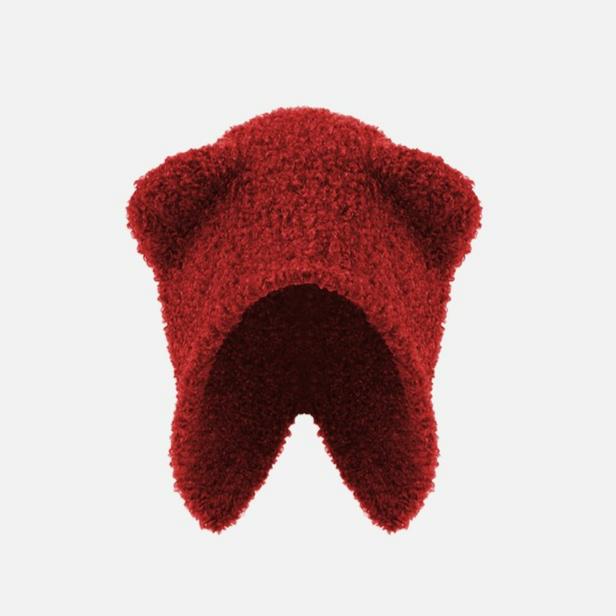 Hip Hop Knitted Warm Hat Winter Black White Grey Red Warm Hats Bear Ear Thermal Cap Cold Outdoor Soft Woolen Skullies Beanies
