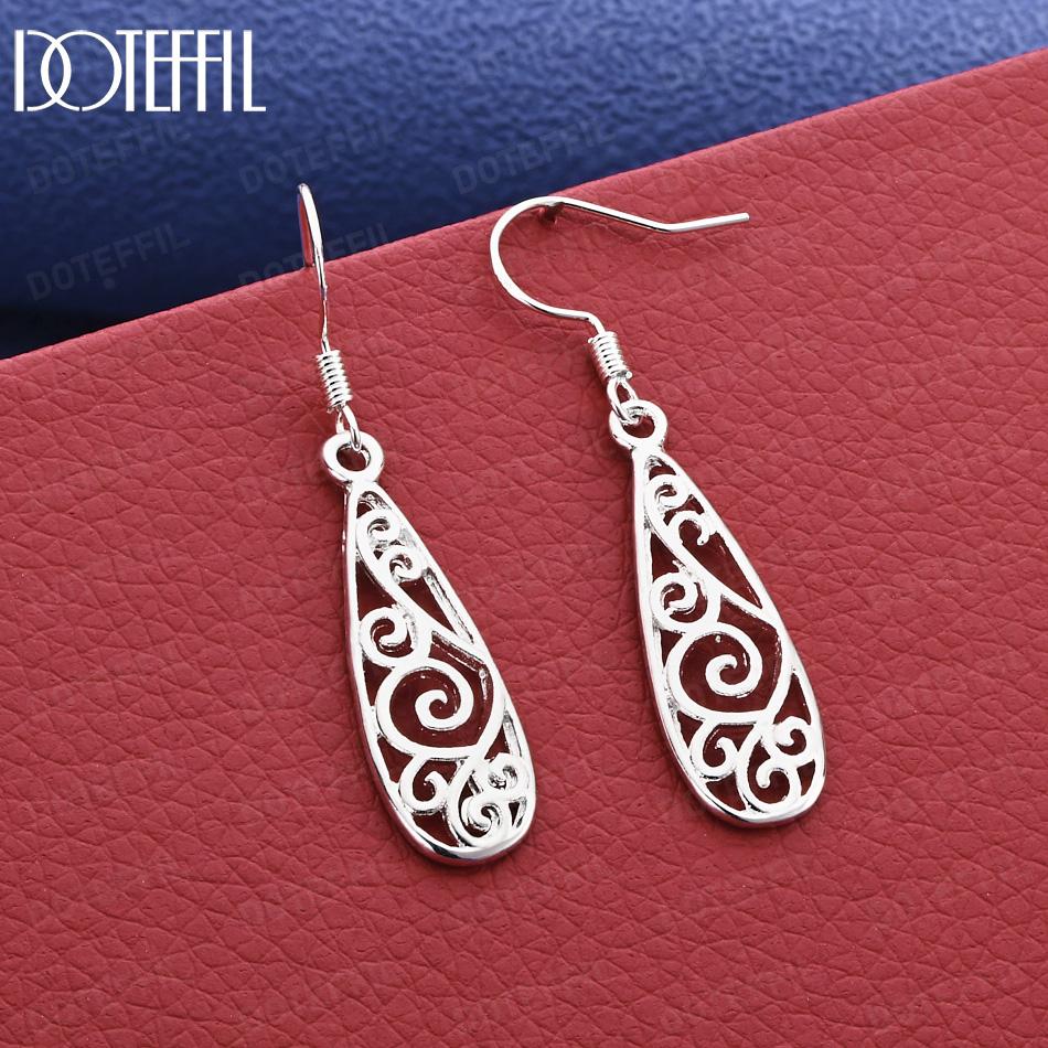

925 Sterling Silver Openwork Pattern Pendant Earrings - Beautiful Gift Jewelry 2.80*1.00cm