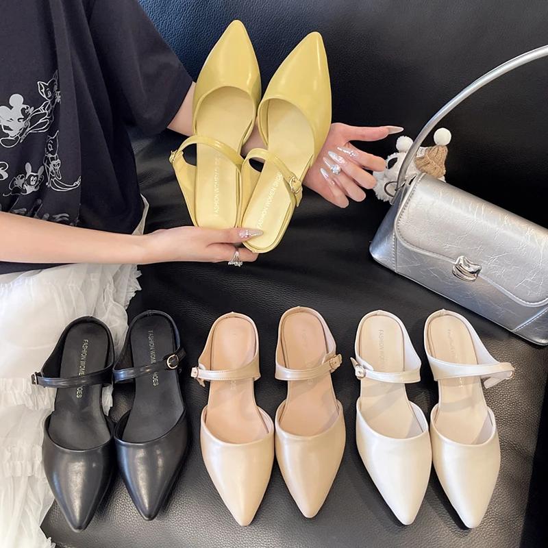 Fashion Flats Women Slippers Pointed Toe Sexy Mules Shoes Summer Sandals Woman 2025 Fashion New Designer Slingback Slides Ladies Shoes