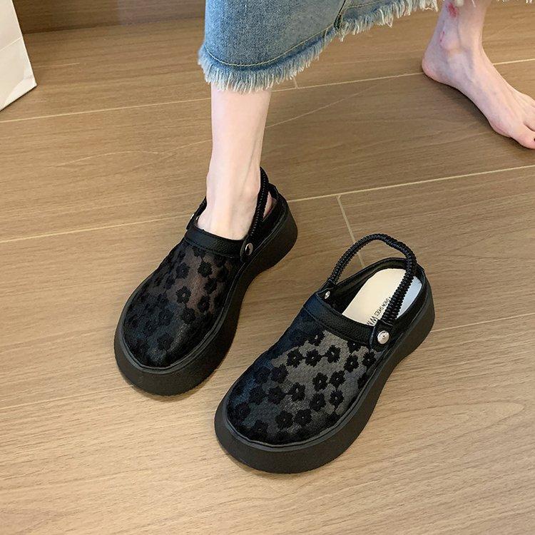 Summer New Breathable Mesh Chunky Sole Height-Increasing Women's Sandals Fashion Casual Two-Way Wear