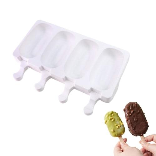 QEZEZA Silicone Popsicle Mold, 4-Cavity Oval, DIY Mold, Cold and Heat Resistant, Ice Cream Mold, Ice Cube Tray, Confectionery, Freezer Tray, Easy Pop-