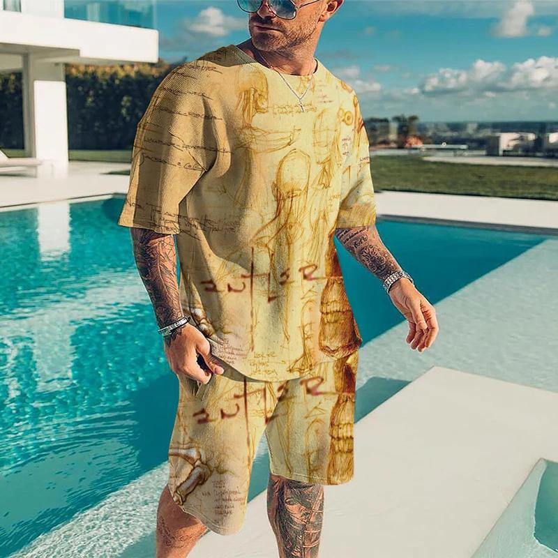 

Летний мужской 3D-печатный компас, повседневный роскошный комплект футболок и шорт, спортивный костюм для мужчин, 2 предмета, модная мужская одежда, спортивный костюм 4XL
