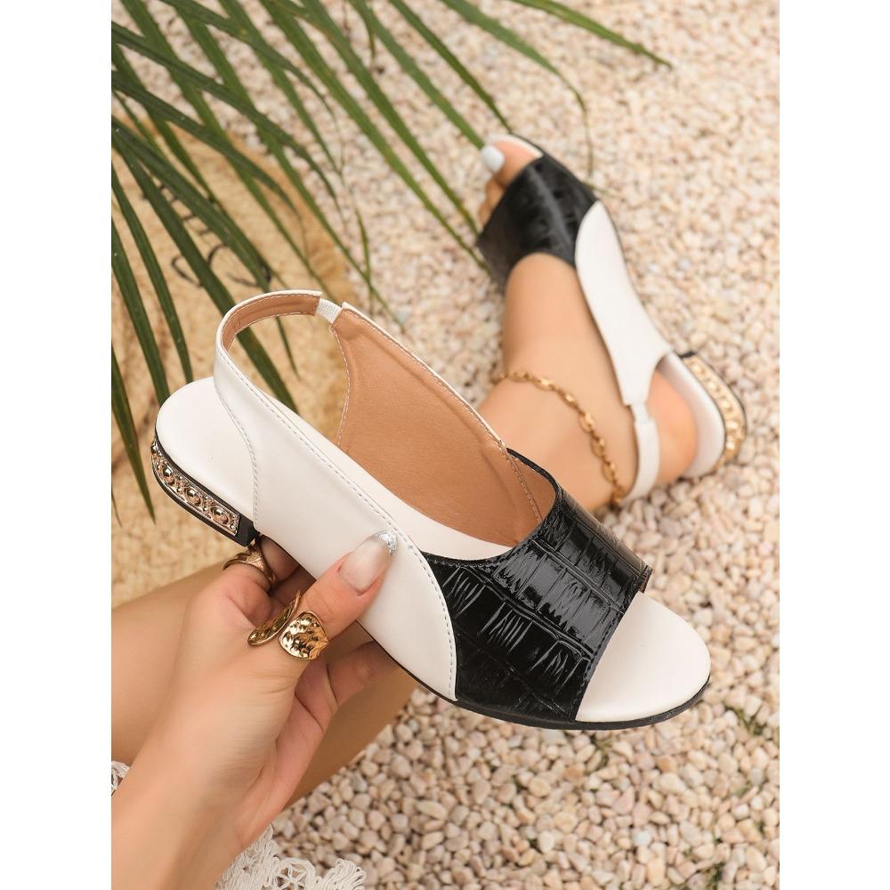 Women's Summer New Color Block Low Heel Sandals Plus Size Open Toe Heeled Sandals