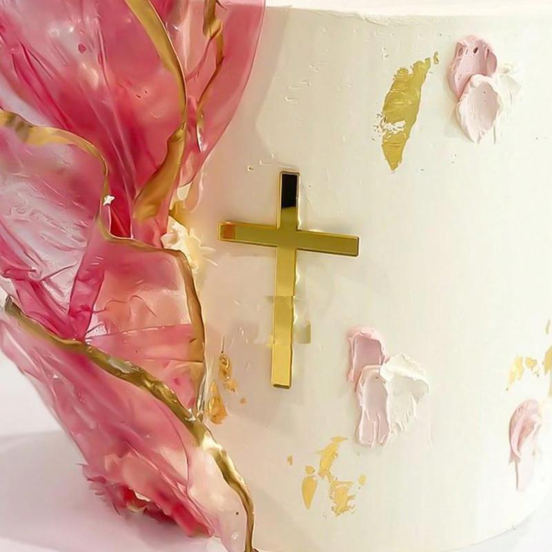 10pcs Acrylic Christ Happy Birthday Cake Topper Gold Jesus of the Cross Party Cake Toppers Baby Shower gift dessert Decoration