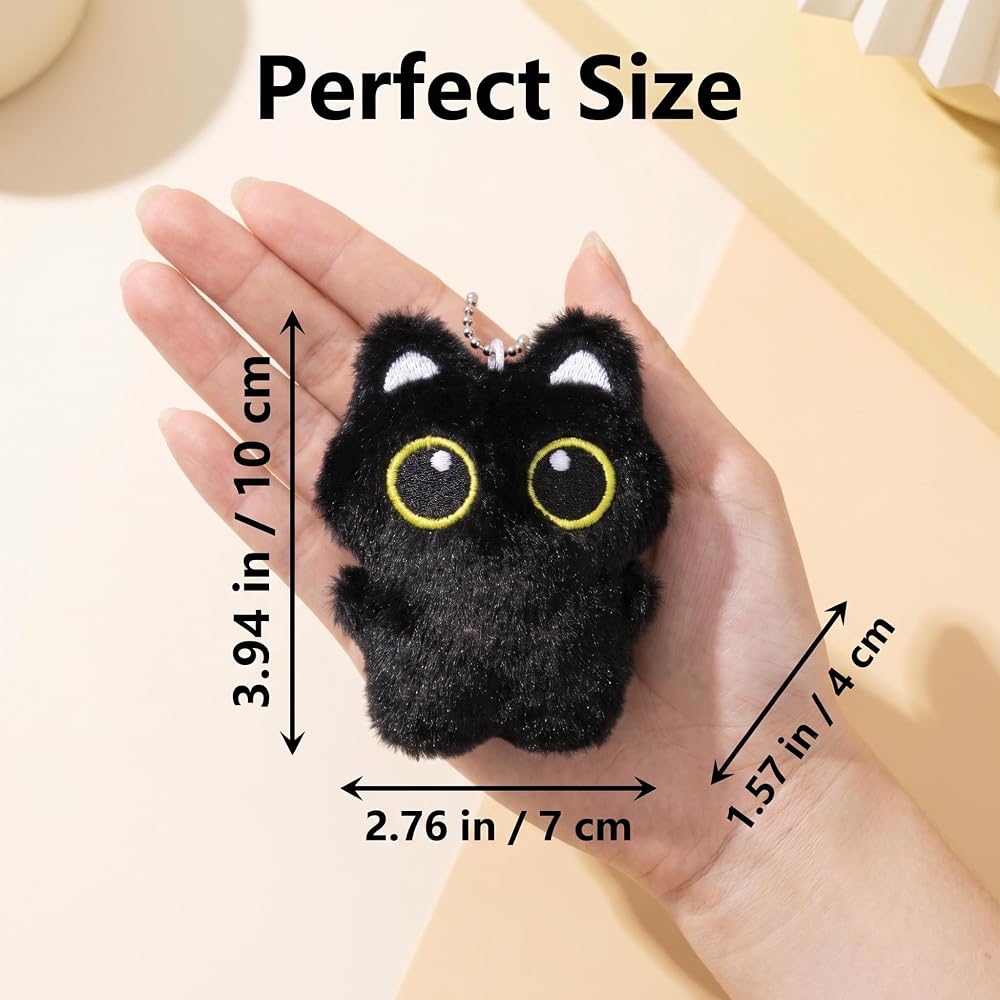 HUIJUFU Black Fluffy Cat Keychain with Heart-Shaped Carabiner