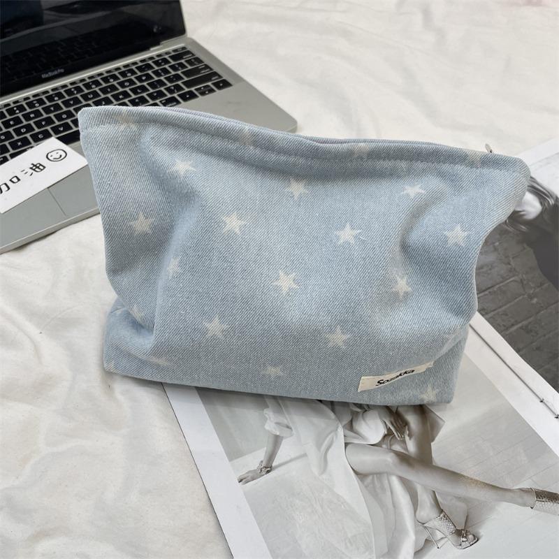410125 Denim Bow Cosmetic Bag Water Milk Skin Care Products Large Capacity Zipper Storage Bag Shopping Clutch Bag